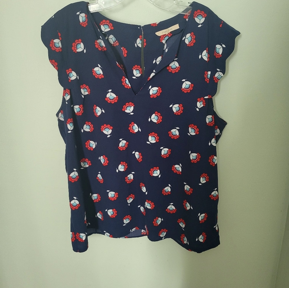 41 Hawthorne Dawney Scallop Trim Top‎ Blouse Tank Blue Plus Size XXL